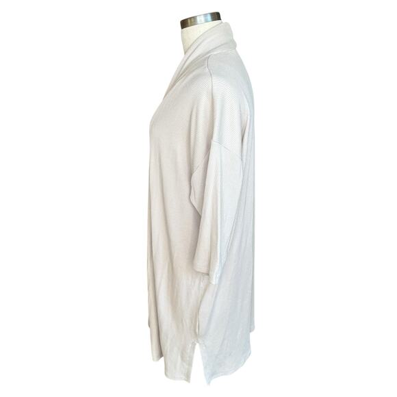 EILEEN FISHER Cream Neutral Ribbed Knit Short Sleeve Open Cardigan Sweater Large - Picture 2 of 5